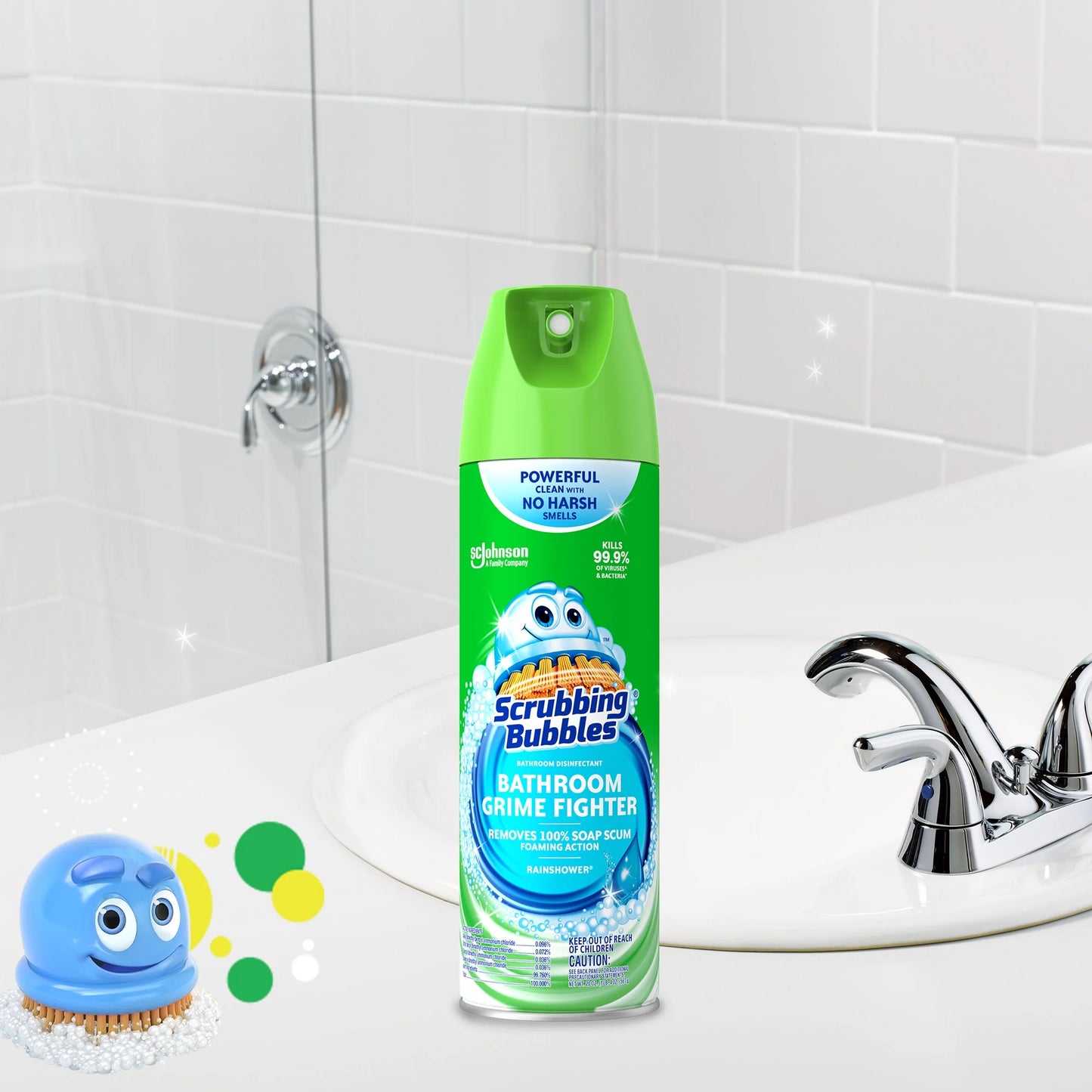 Scrubbing Bubbles Bathroom Grime Fighter Disinfectant Cleaner Aerosol, Rainshower, 20 oz, 1 Count