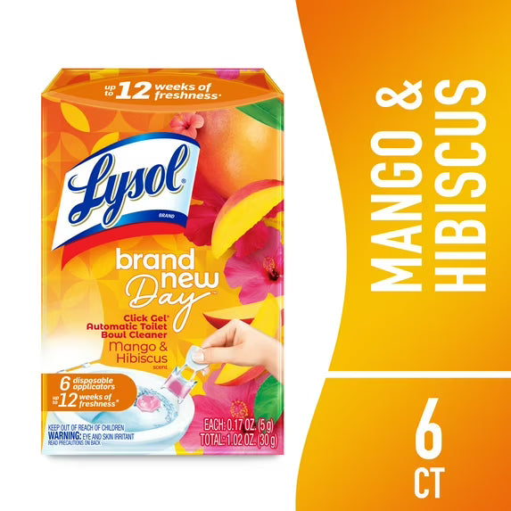Lysol® Brand New Day Automatic Toilet Bowl Click Gel Cleaner, Mango & Hibiscus, 6 Count