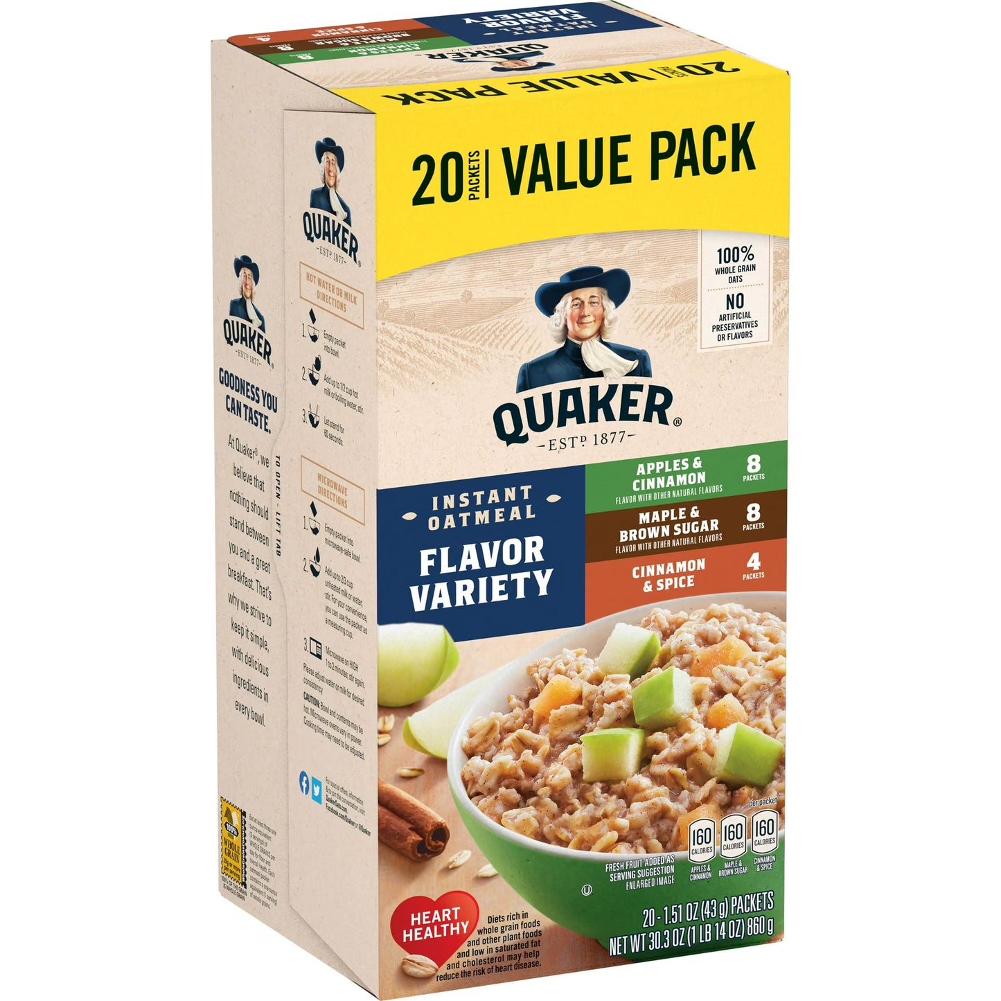 Quaker Instant Oatmeal, Flavor Variety Value Pack, 20 Packets