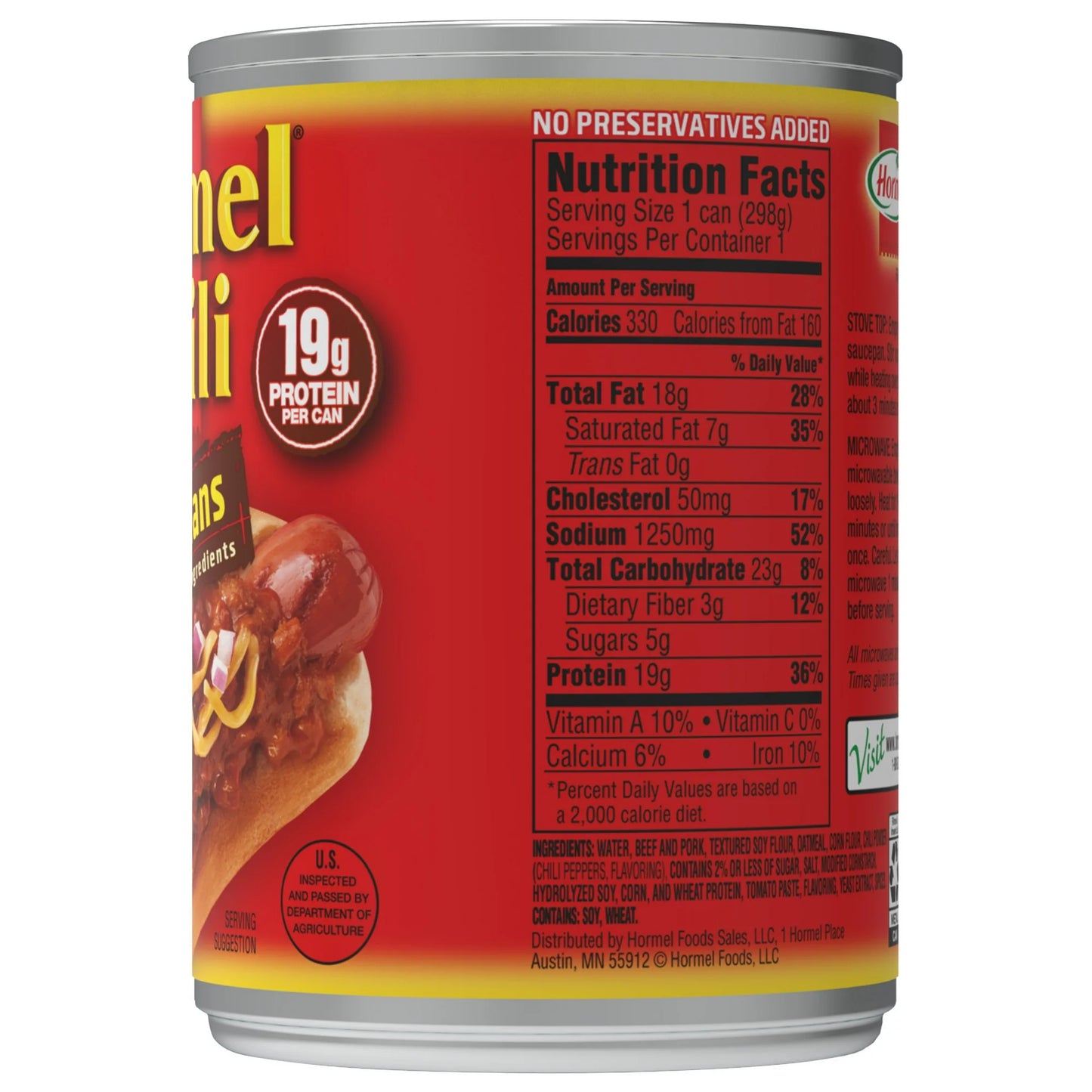 HORMEL Chili, Beef and Pork, No Beans Canned Chili, No Artificial Ingredients, Shelf-Stable, 10.5 oz Steel Can