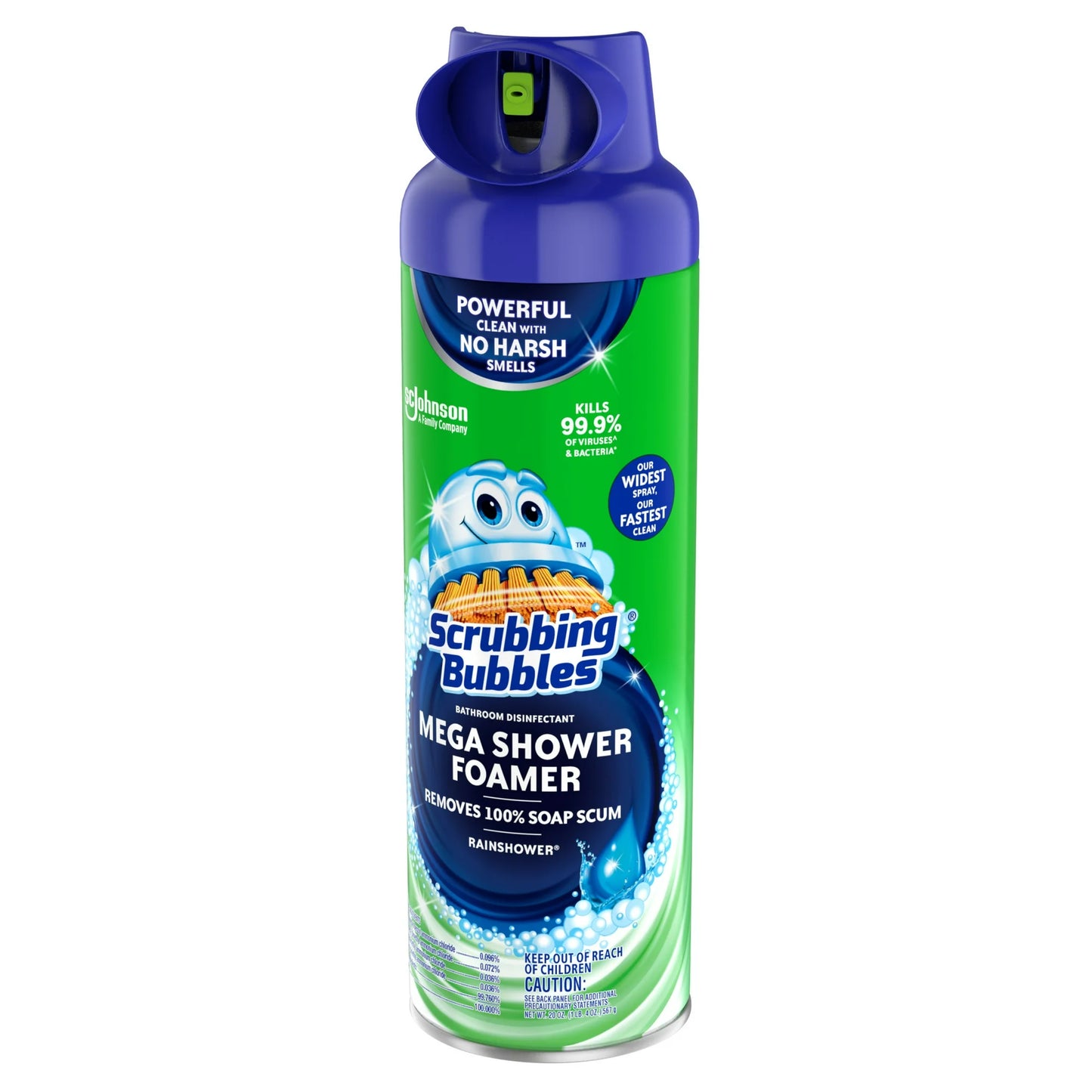 Scrubbing Bubbles Mega Shower Foamer Aerosol, Tough Foaming Bathroom, Tile, Bathtub and Disinfectant Shower Cleaner (1 Aerosol Spray), Rainshower Scent, 20 oz