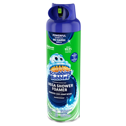 Scrubbing Bubbles Mega Shower Foamer Aerosol, Tough Foaming Bathroom, Tile, Bathtub and Disinfectant Shower Cleaner (1 Aerosol Spray), Rainshower Scent, 20 oz
