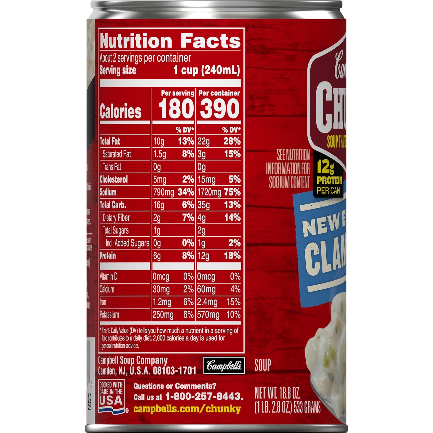 Campbell's Chunky Soup, Ready to Serve New England Clam Chowder, 18.8 oz Can