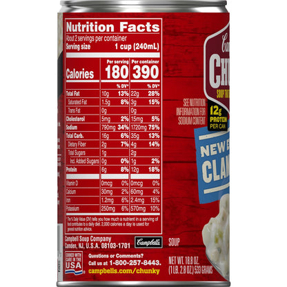 Campbell's Chunky Soup, Ready to Serve New England Clam Chowder, 18.8 oz Can
