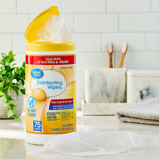 Great Value Lemon Scent Disinfecting Wipes, 75 Count, 1 Lbs, 5.5 oz