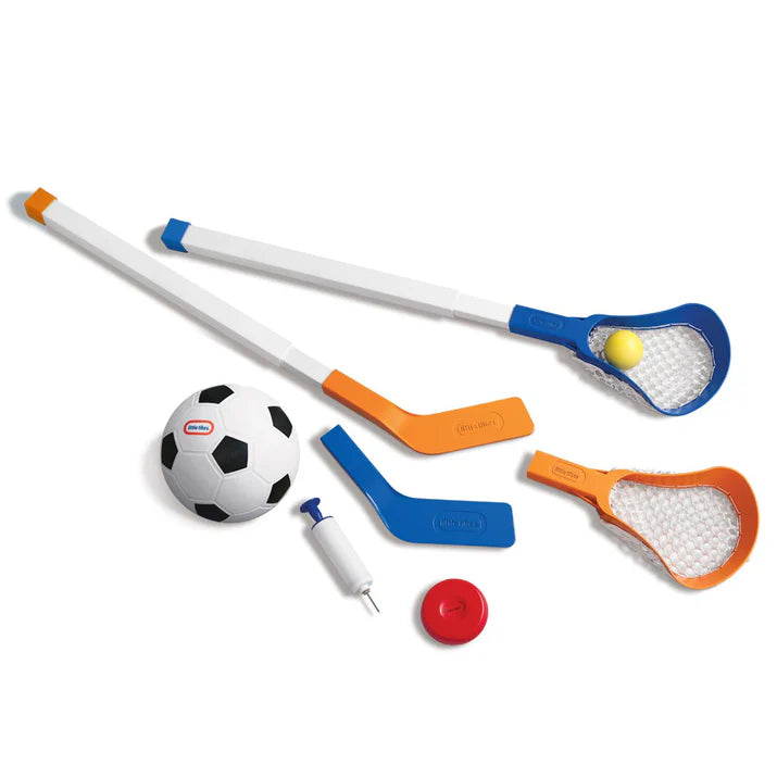 Easy Score Hockey, Soccer & Lacrosse Set – 3-in-1 with Adjustable Goal & Interchangeable Stick Heads