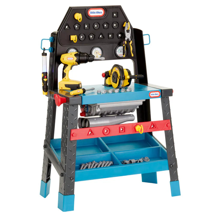 2-in-1 Buildin' to Learn Motor & Wood Shop, Dual-Sided Play with 50+ Accessories
