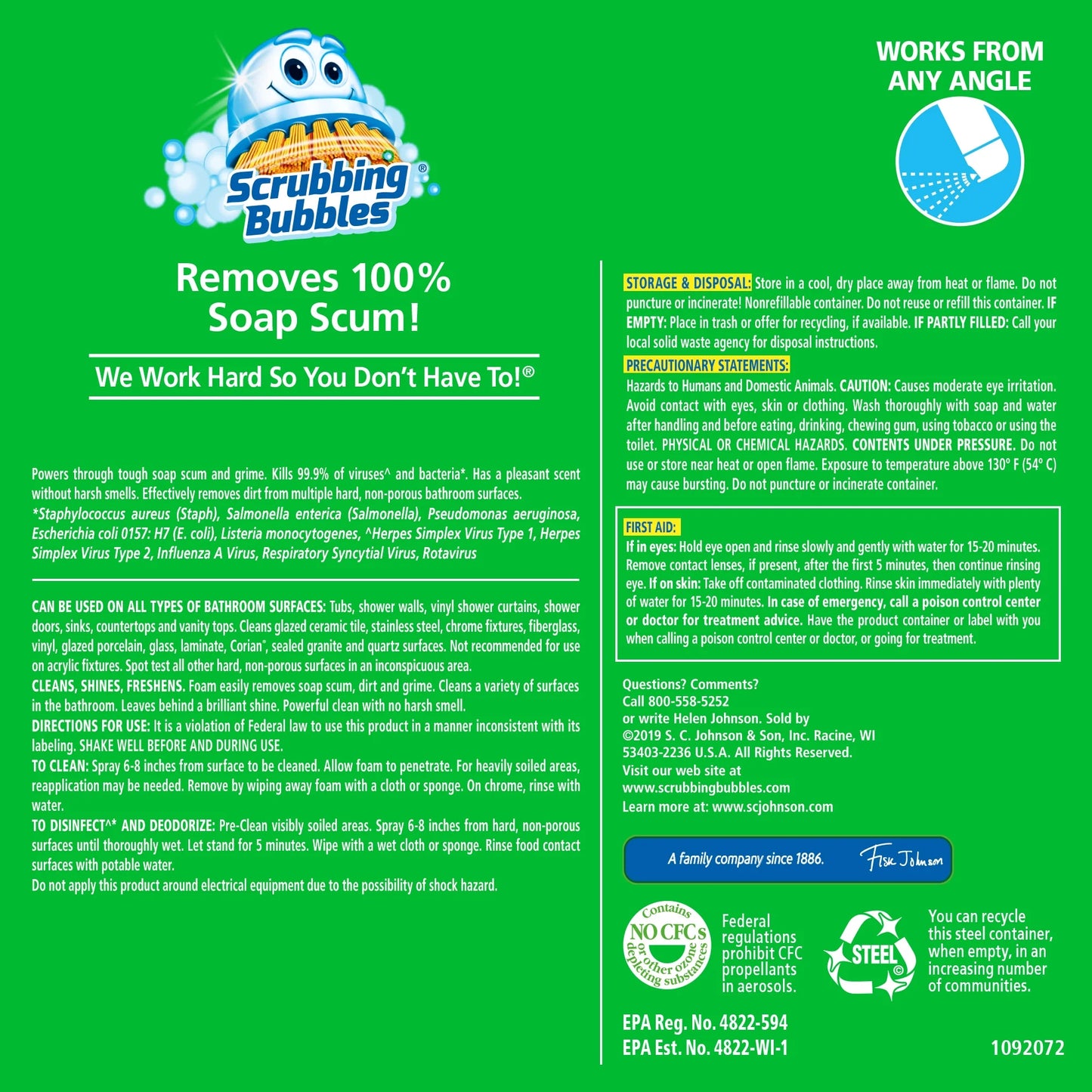 Scrubbing Bubbles Mega Shower Foamer Aerosol, Tough Foaming Bathroom, Tile, Bathtub and Disinfectant Shower Cleaner (1 Aerosol Spray), Rainshower Scent, 20 oz
