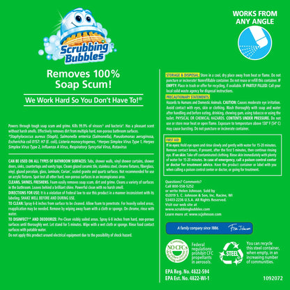 Scrubbing Bubbles Mega Shower Foamer Aerosol, Tough Foaming Bathroom, Tile, Bathtub and Disinfectant Shower Cleaner (1 Aerosol Spray), Rainshower Scent, 20 oz