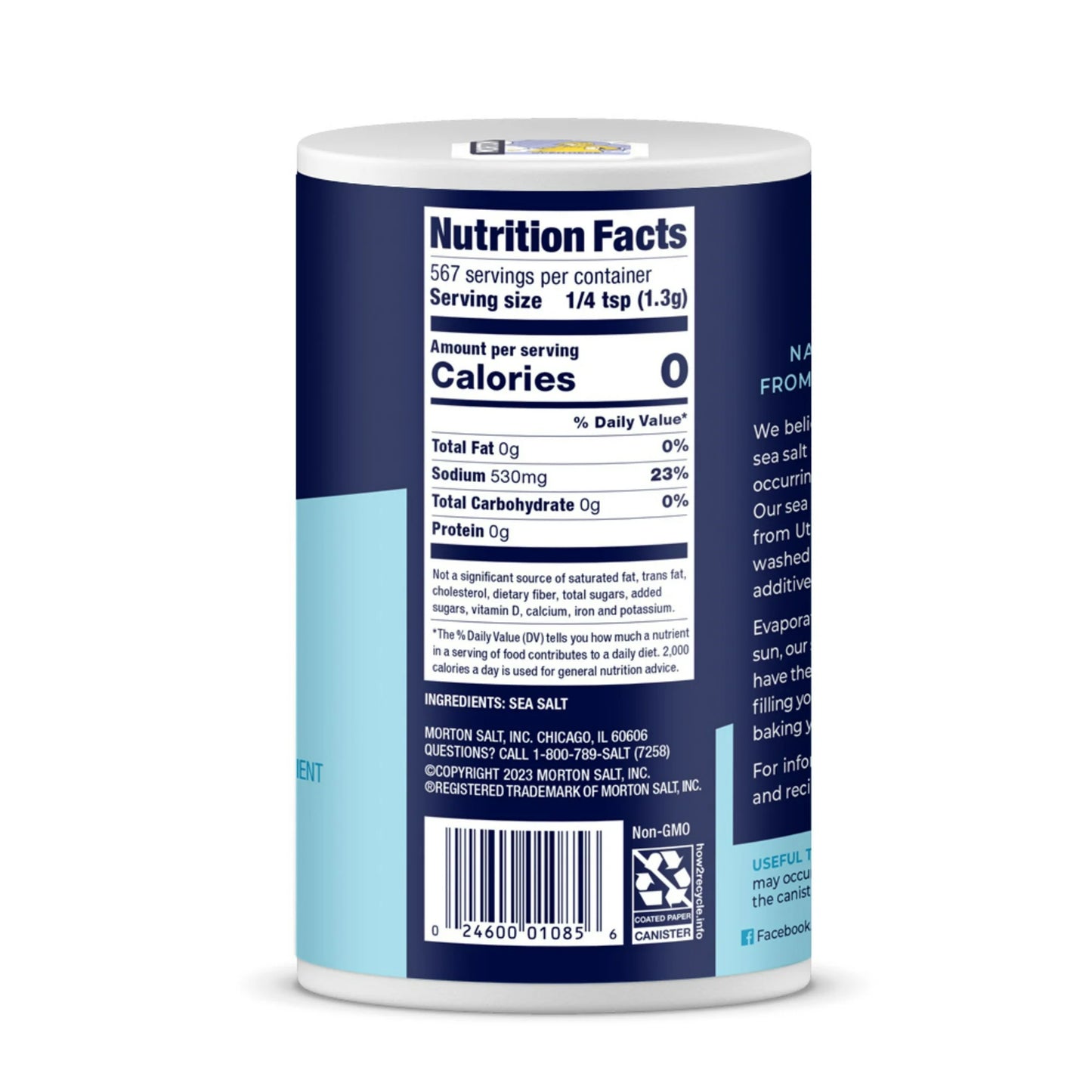 Morton® Sea Salt, Natural All-Purpose, 26 oz Round Can