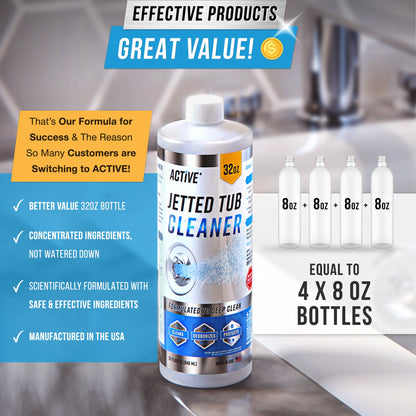 Active Jetted Hot Tub and Spa Cleaner, Compatible with Jacuzzis and Whirlpools, 32 oz, 8 Uses