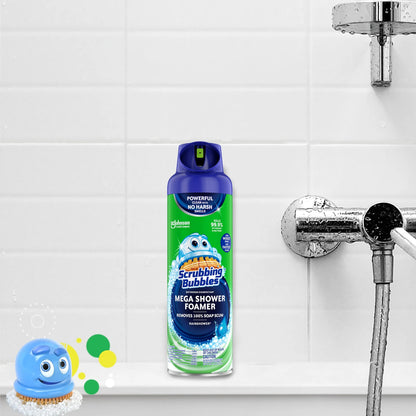 Scrubbing Bubbles Mega Shower Foamer Aerosol, Tough Foaming Bathroom, Tile, Bathtub and Disinfectant Shower Cleaner (1 Aerosol Spray), Rainshower Scent, 20 oz