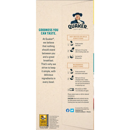 Quaker Instant Oatmeal, Fruit & Cream Variety Pack, 20 Packets
